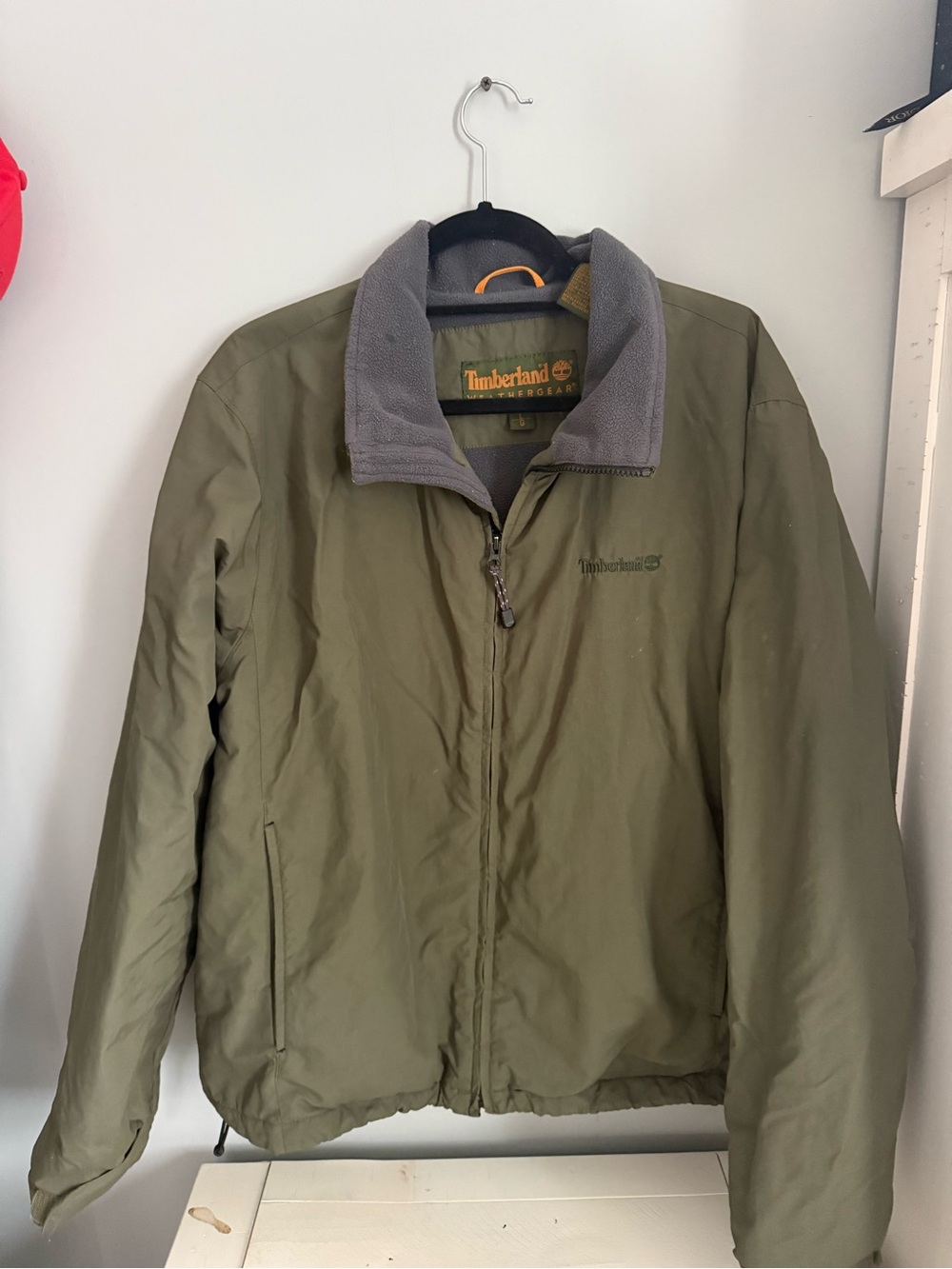 Timberland Weathergear Olive Green Jacket with Gray Fleece Collar